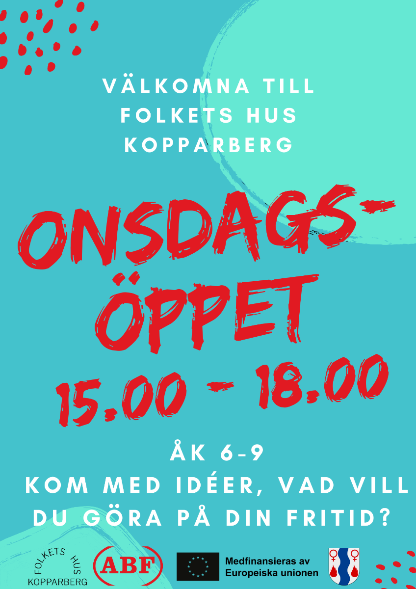 Onsdagsöppet 15.00 - 18.00 på Folkets Hus för åk. 6 till 9!